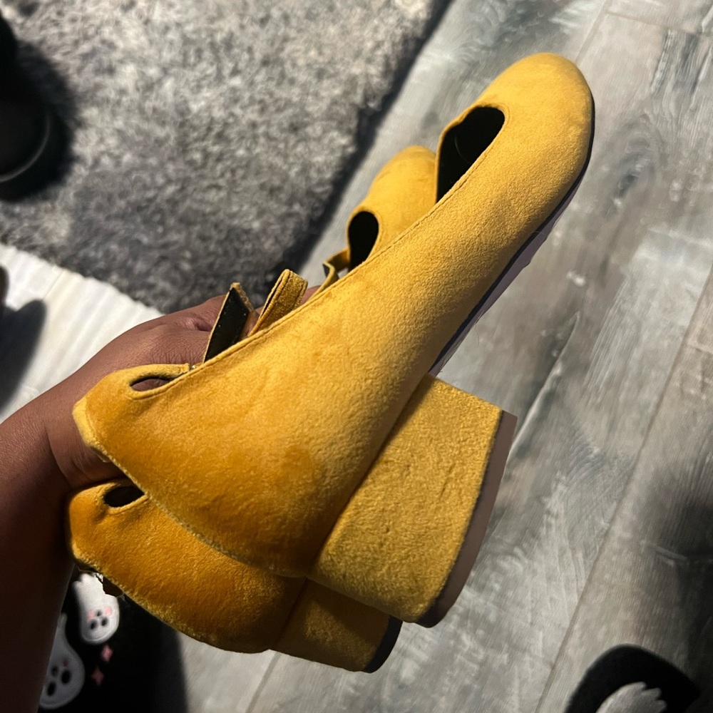 Yellow Suede Mini Heel Shoes
